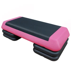 Adjustable Exercise Step Platform Trainer Pink Black with 4 Risers