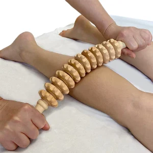 Body Fascia Massager Anti-slip Handle Wood Grooved Roller for Relaxation